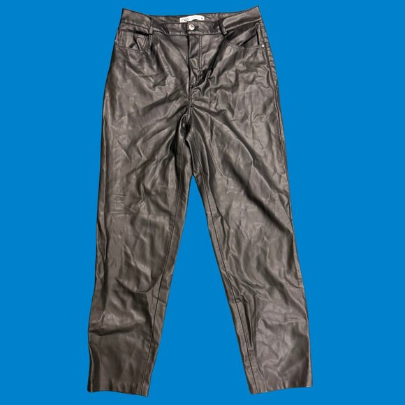 ZARA Faux Leather Straight-Leg Pants in Black High-Rise Vegan Leather (Size 8) - Picture 3 of 9